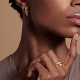Bryan Anthonys Begin Again Midi Hoop Earrings on Model in Gold