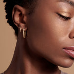 Bryan Anthonys Begin Again Midi Hoop Earrings on Model in Gold