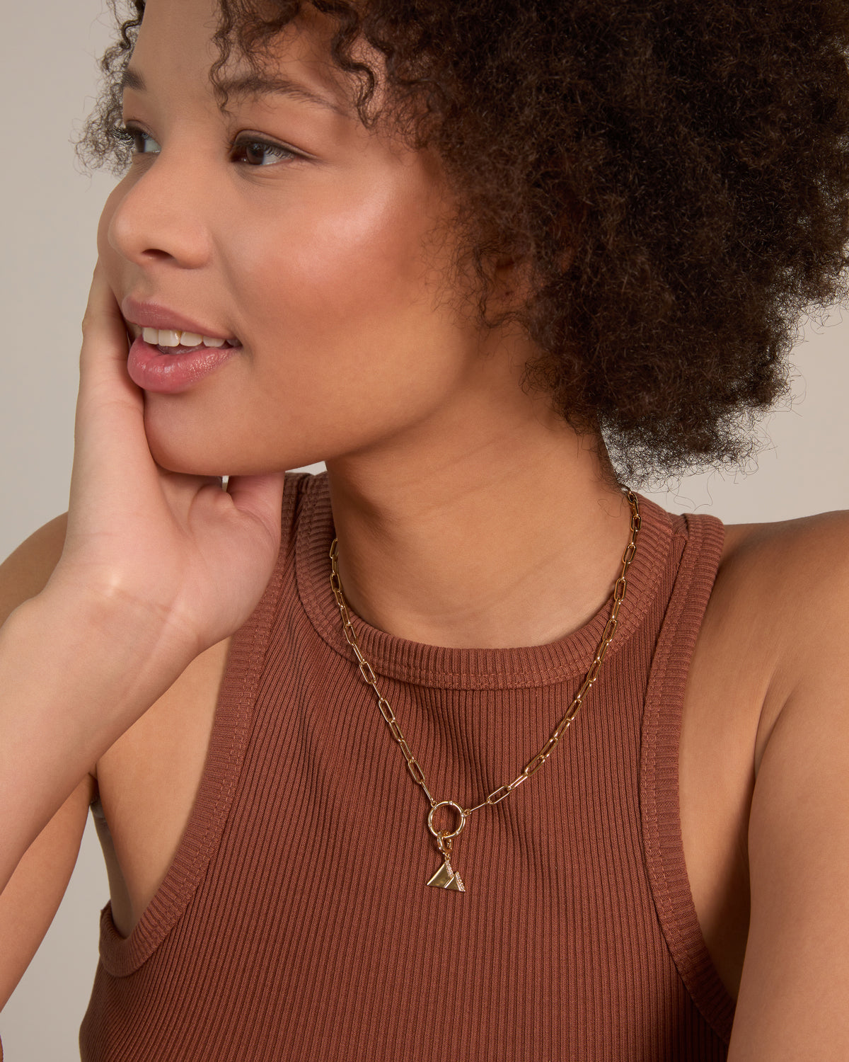 Bryan Anthonys Stories Of You Move Mountains Gold Charm Necklace On Model