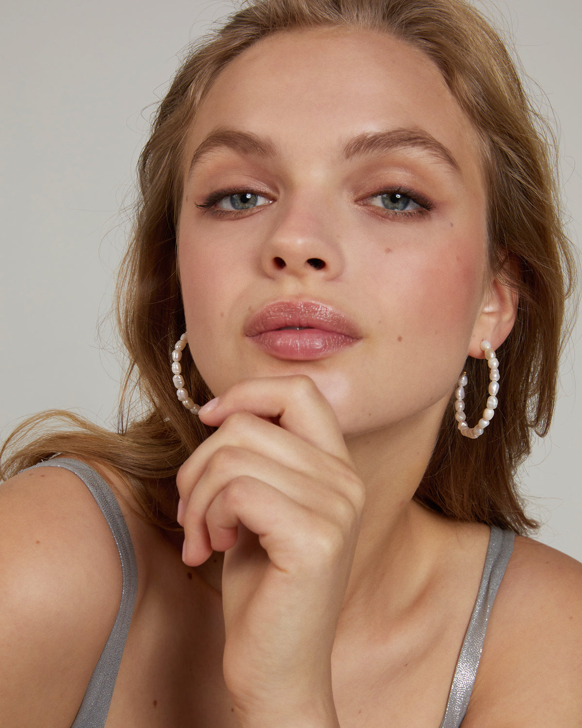  Bryan Anthonys Grit Seed Pearl Gold Maxi Hoop Earrings On  Model