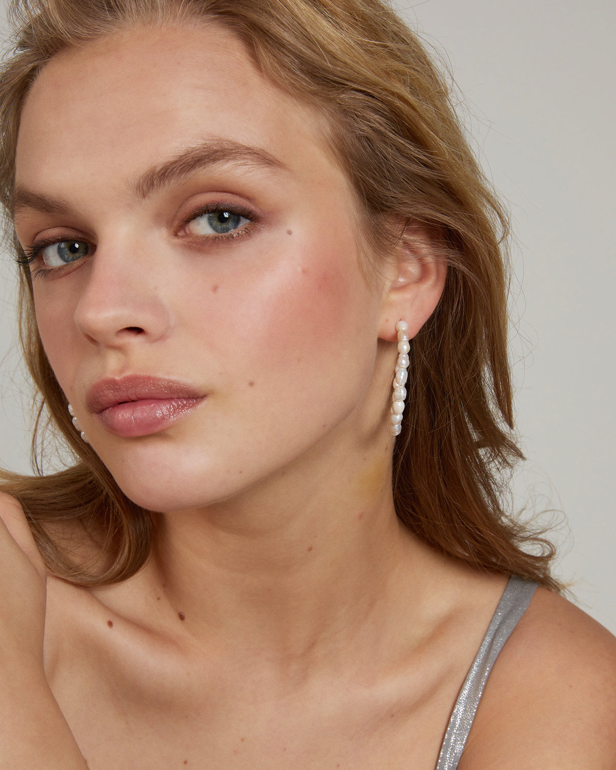  Bryan Anthonys Grit Seed Pearl Gold Maxi Hoop Earrings On  Model