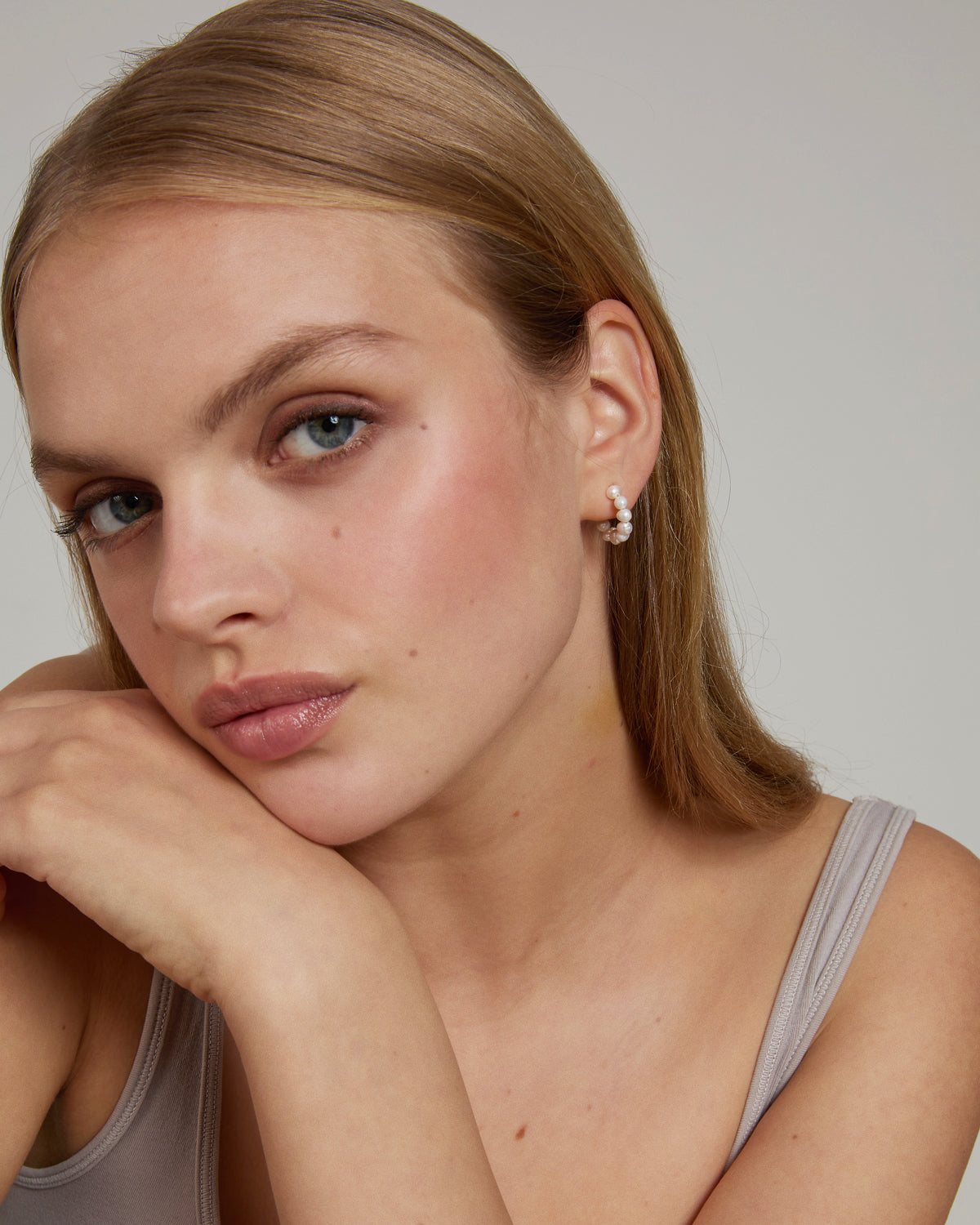  Bryan Anthonys Grit Seed Pearl Gold Mini Hoop Earrings On Model