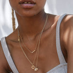Bryan Anthonys Sun Will Rise Gold Necklace with crystals on model