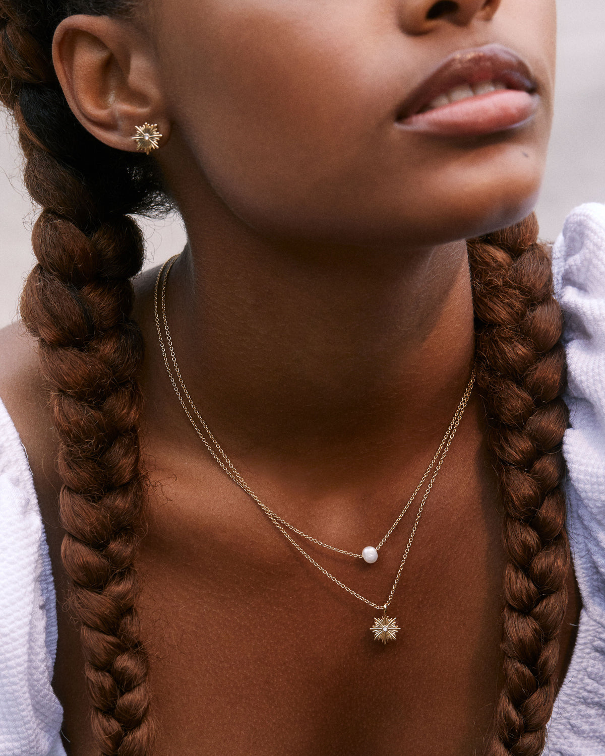 Bryan Anthonys Strength Gold Necklace with Crystal On Model