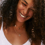 Bryan Anthonys Teacher Gold Necklace with Crystals on model