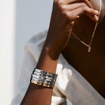 Bryan Anthonys Strength Gold Hinged Bracelet with Crystals On Model