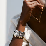 Bryan Anthonys Strength Gold Hinged Bracelet with Crystals On Model