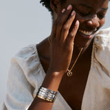 Bryan Anthonys Strength Gold Hinged Bracelet with Crystals On Model