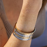 Bryan Anthonys Strength Silver Hinged Bracelet with Crystals On Model