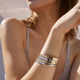 Bryan Anthonys Sea Seeker Gold Hinged Bracelet with sea shell engravings on card