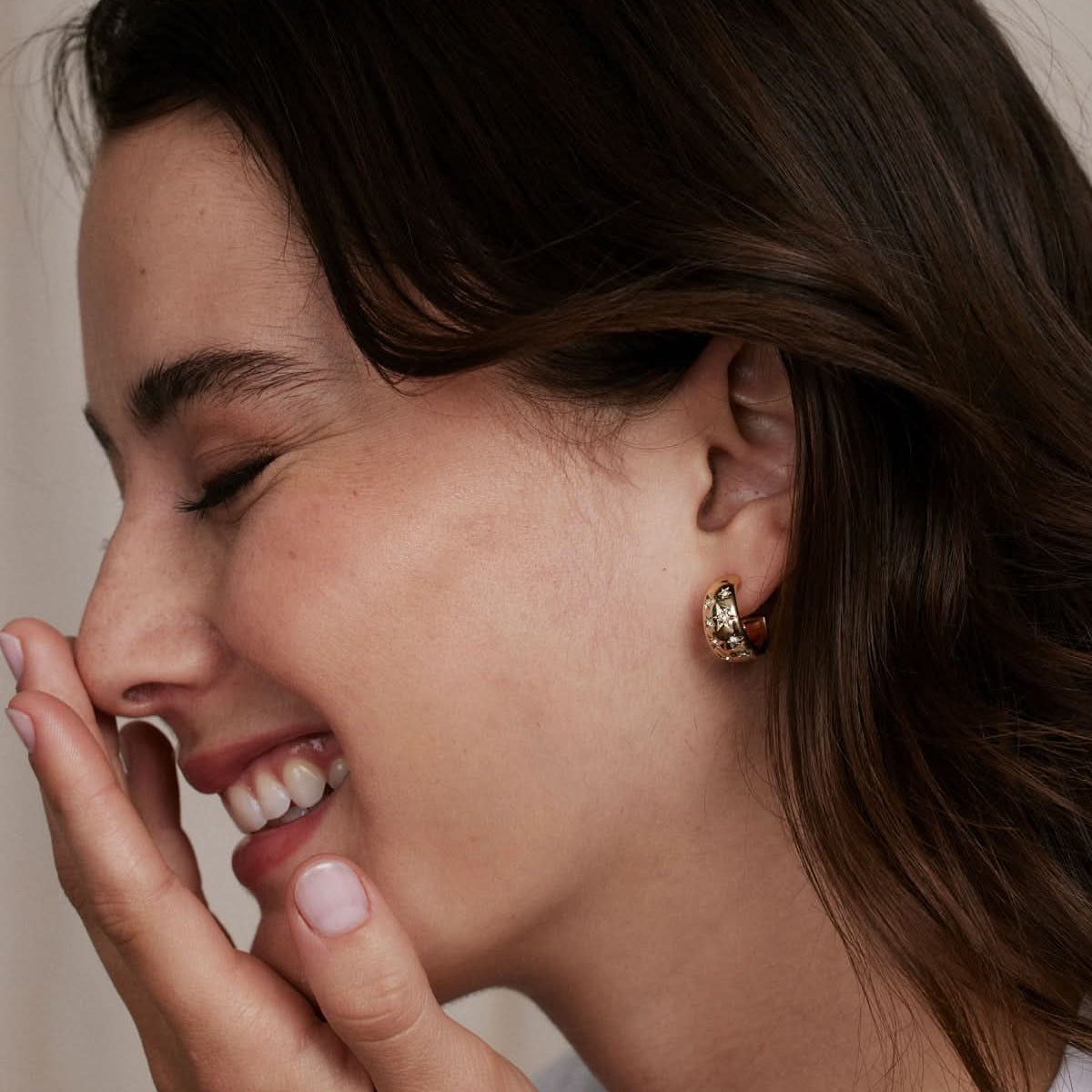 Bryan Anthonys Gold To The Moon and Back Hoop Earrings On Model