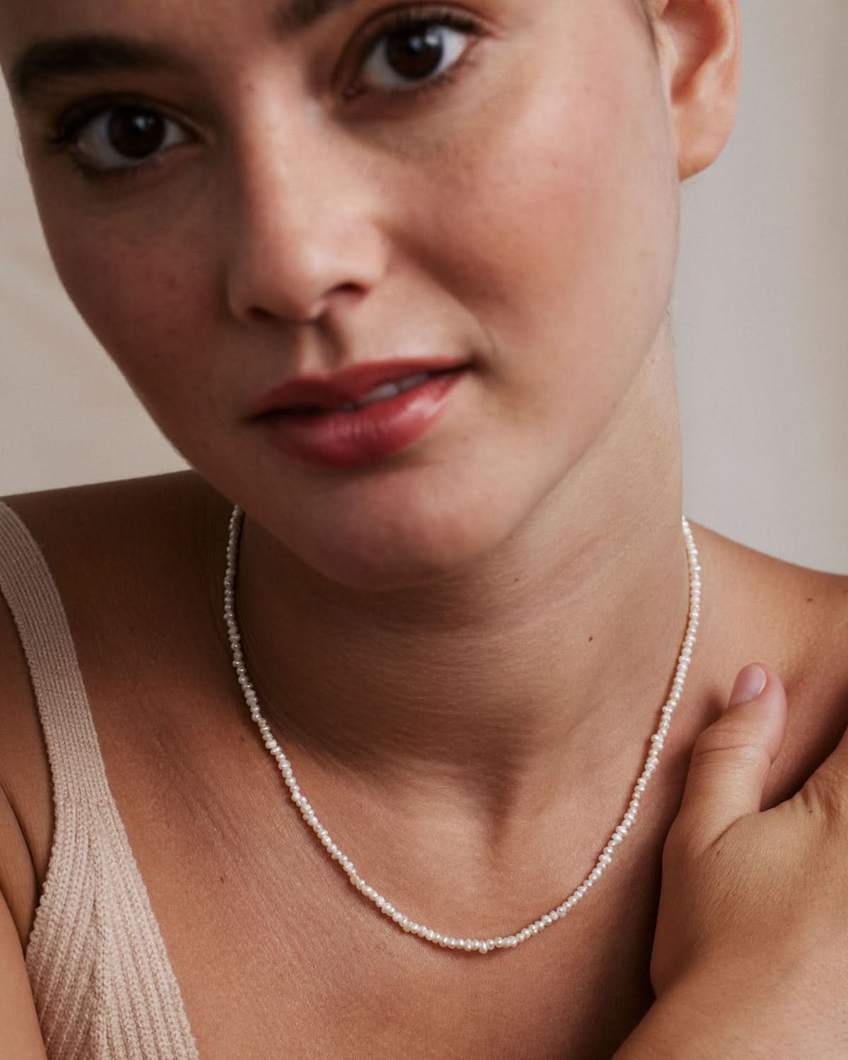 Bryan Anthonys Grit Seed Pearl Necklace On Model