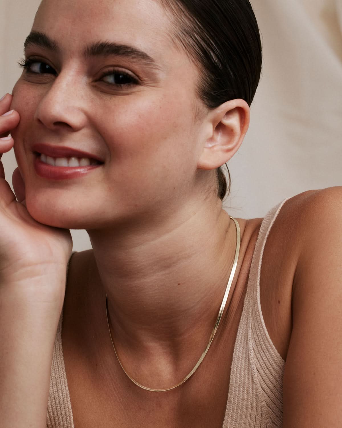 Bryan Anthonys Layers of You Paved Gold Herringbone Chain Necklace On Model
