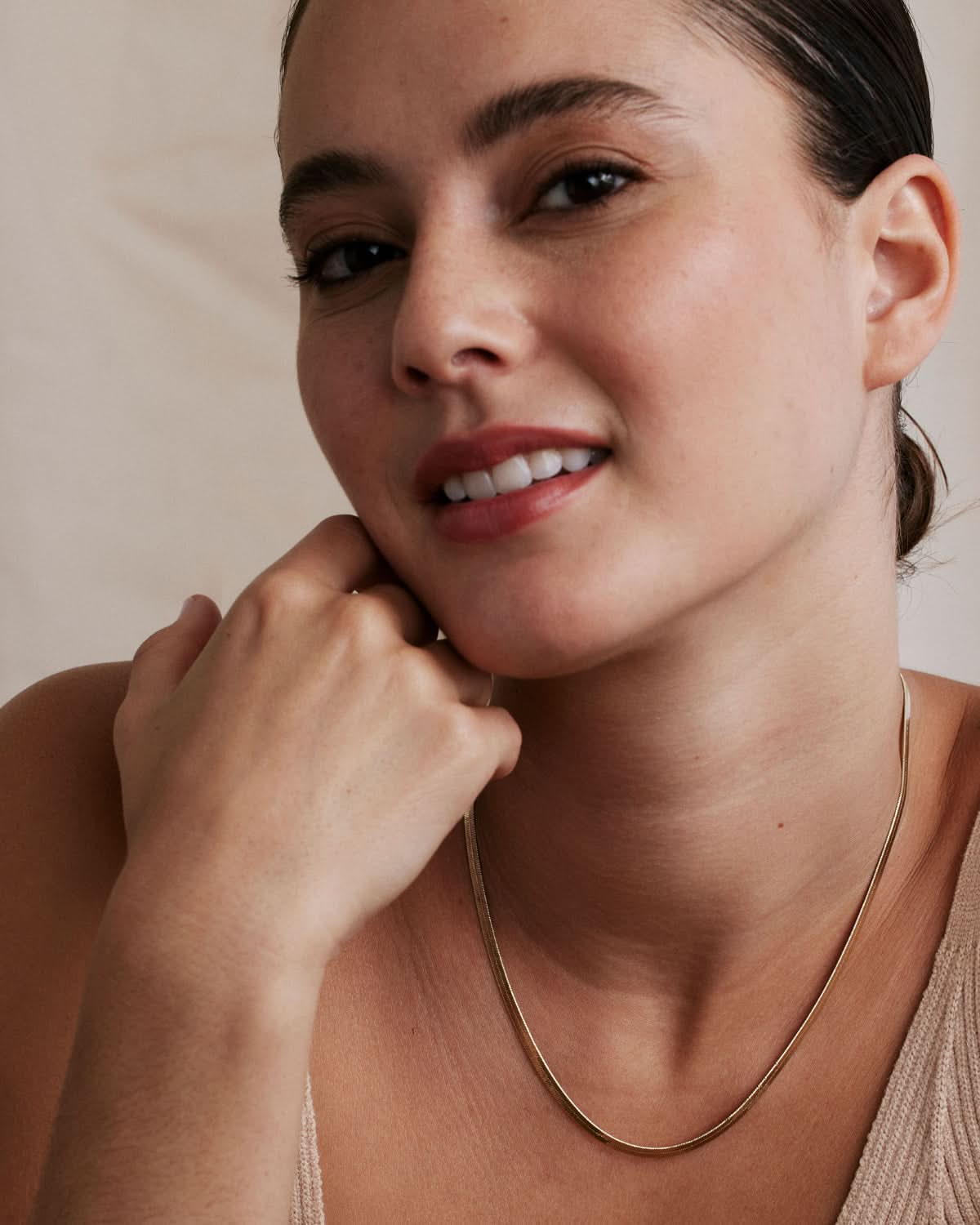 Bryan Anthonys Layers of You Paved Gold Herringbone Chain Necklace On Model