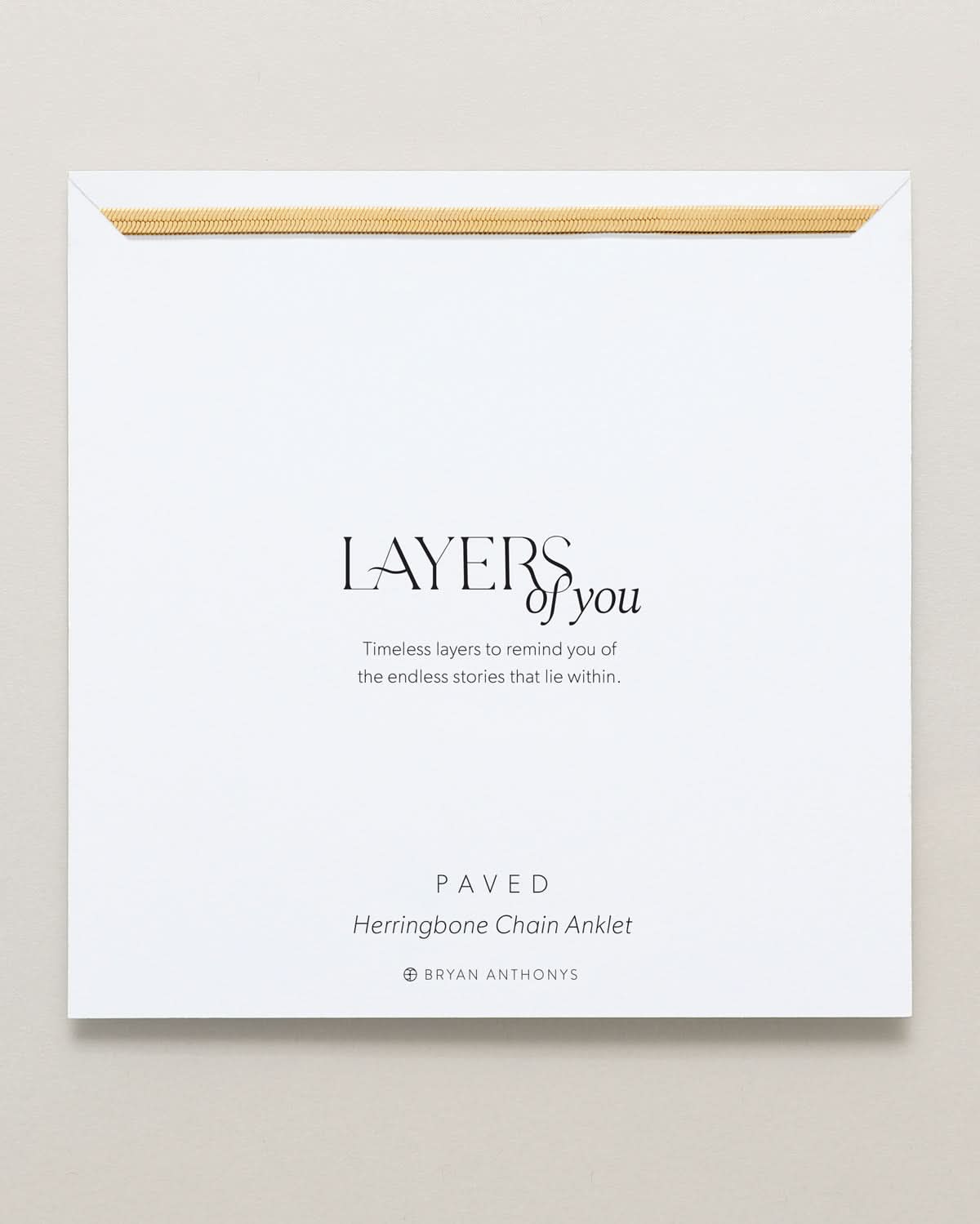 Bryan Anthonys Layers of You Paved Gold Herringbone Chain Anklet On Card