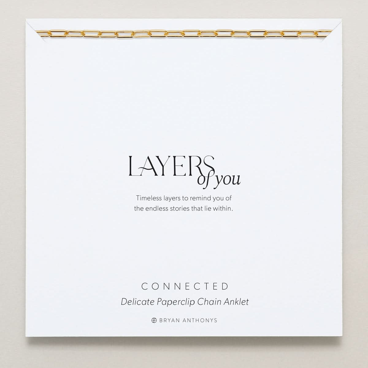 Bryan Anthonys Layers of You Connected Gold Paperclip Chain Anklet On Card