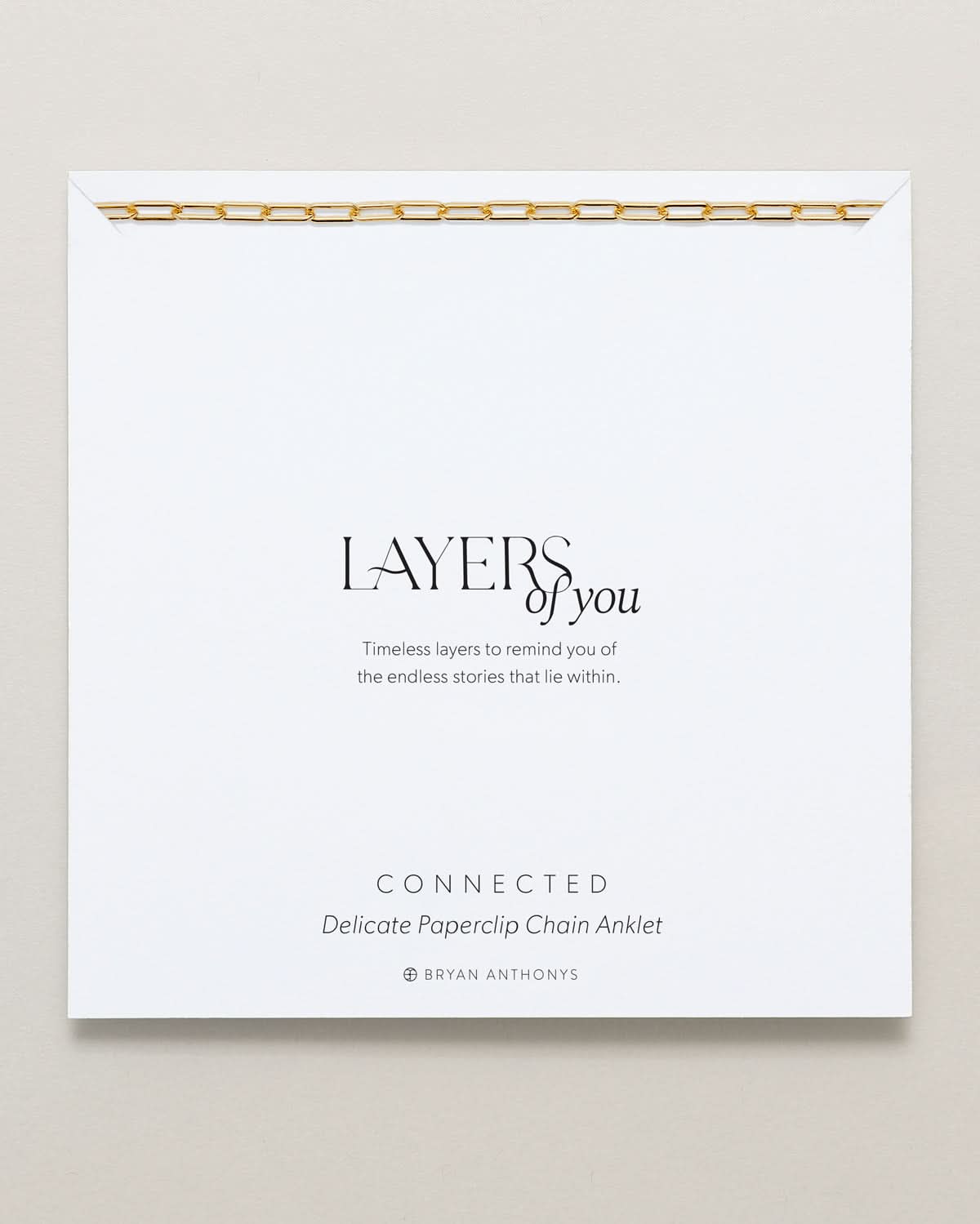 Bryan Anthonys Layers of You Connected Gold Paperclip Chain Anklet On Card