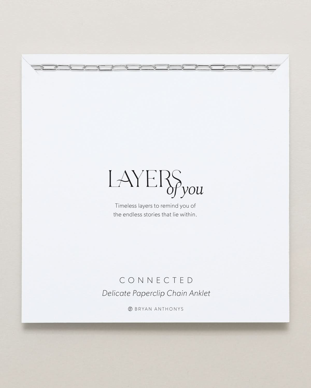 Bryan Anthonys Layers of You Connected Silver Paperclip Chain Anklet On Card