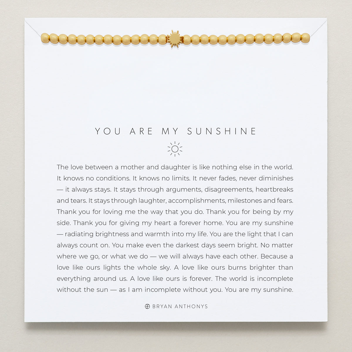 Bryan Anthonys You Are My Sunshine Gold Beaded Bracelet On Card