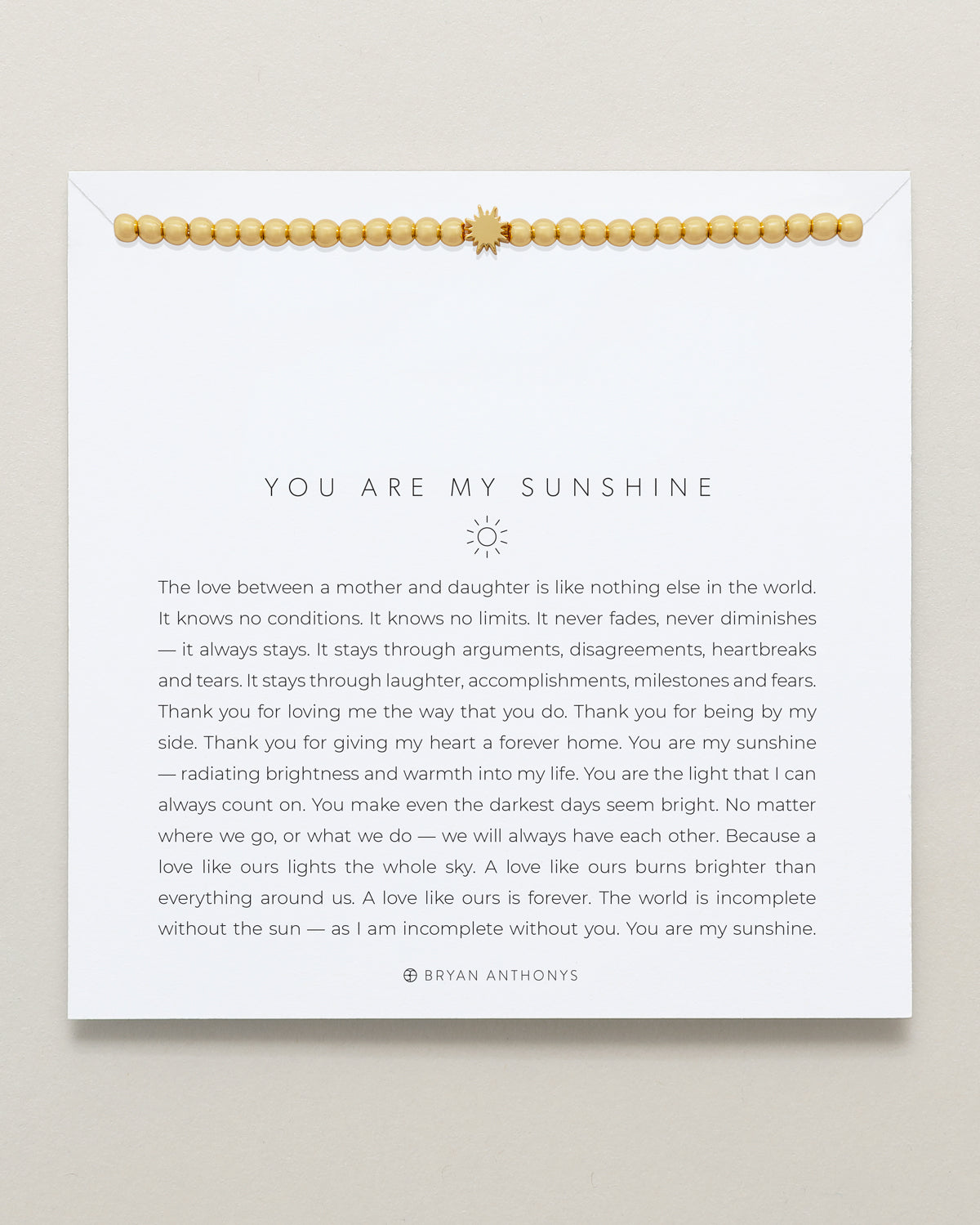Bryan Anthonys You Are My Sunshine Gold Beaded Bracelet On Card