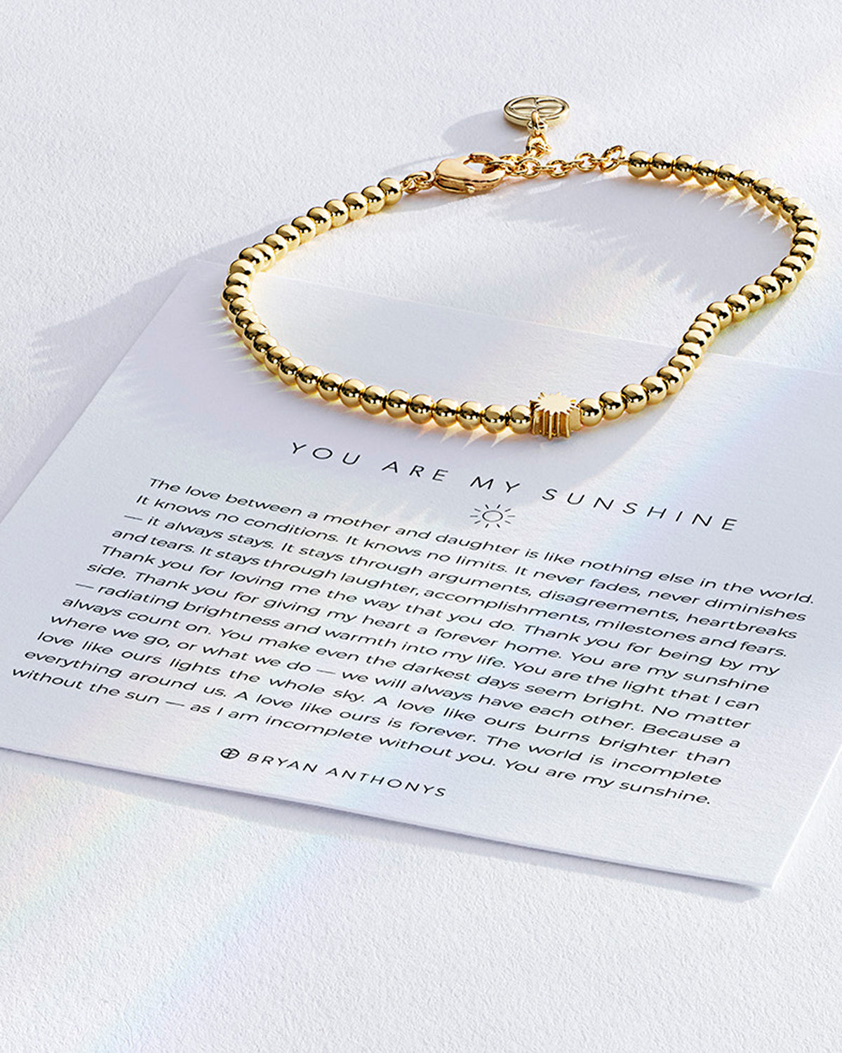 Bryan Anthonys You Are My Sunshine Gold Beaded Bracelet Dynamic On Card