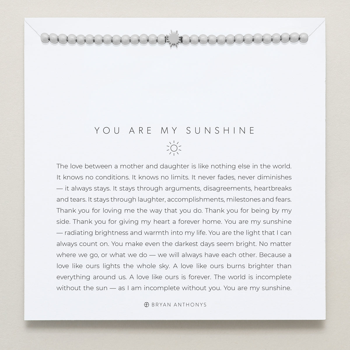 Bryan Anthonys You Are My Sunshine Silver Beaded Bracelet On Card