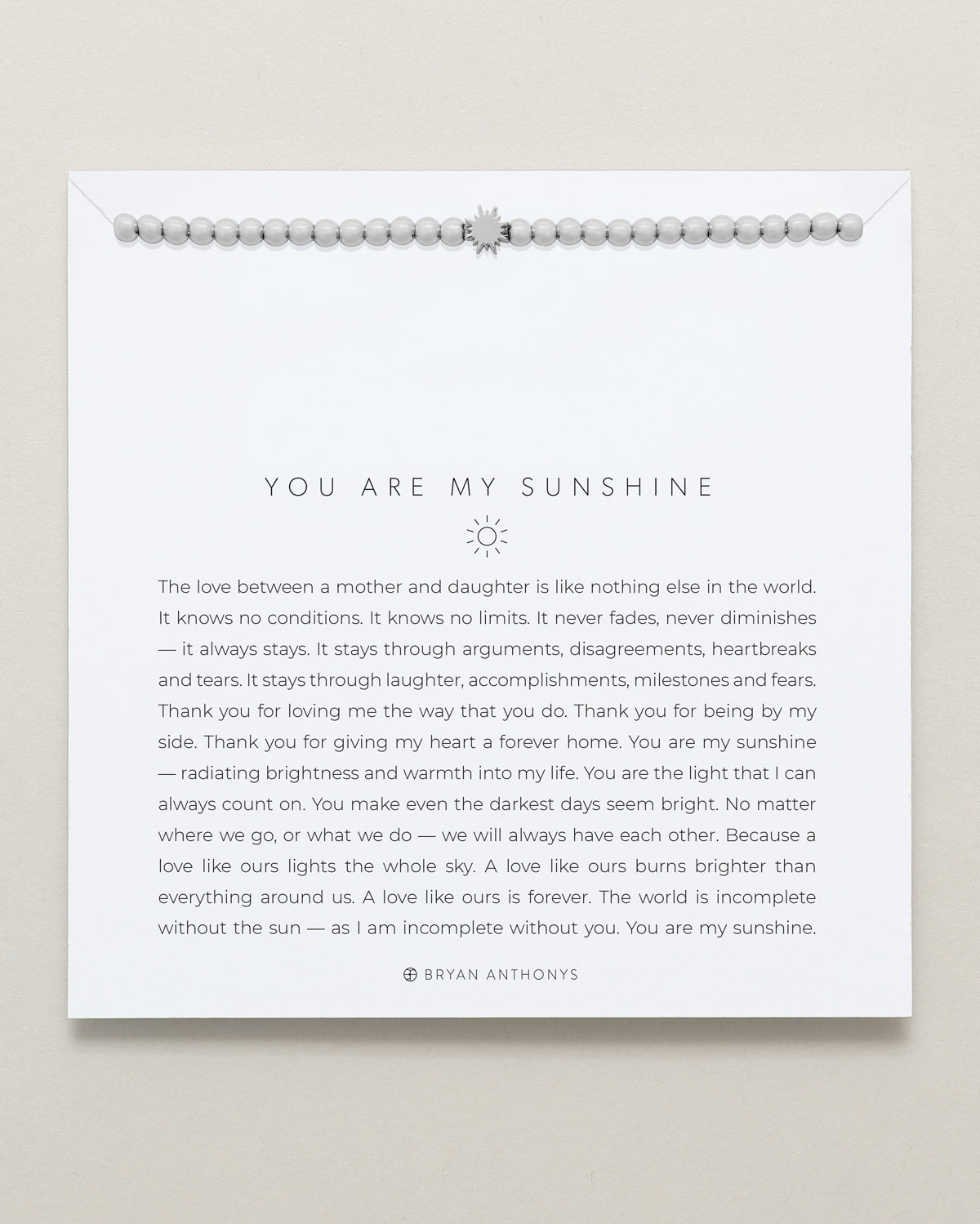 Bryan Anthonys You Are My Sunshine Silver Beaded Bracelet On Card