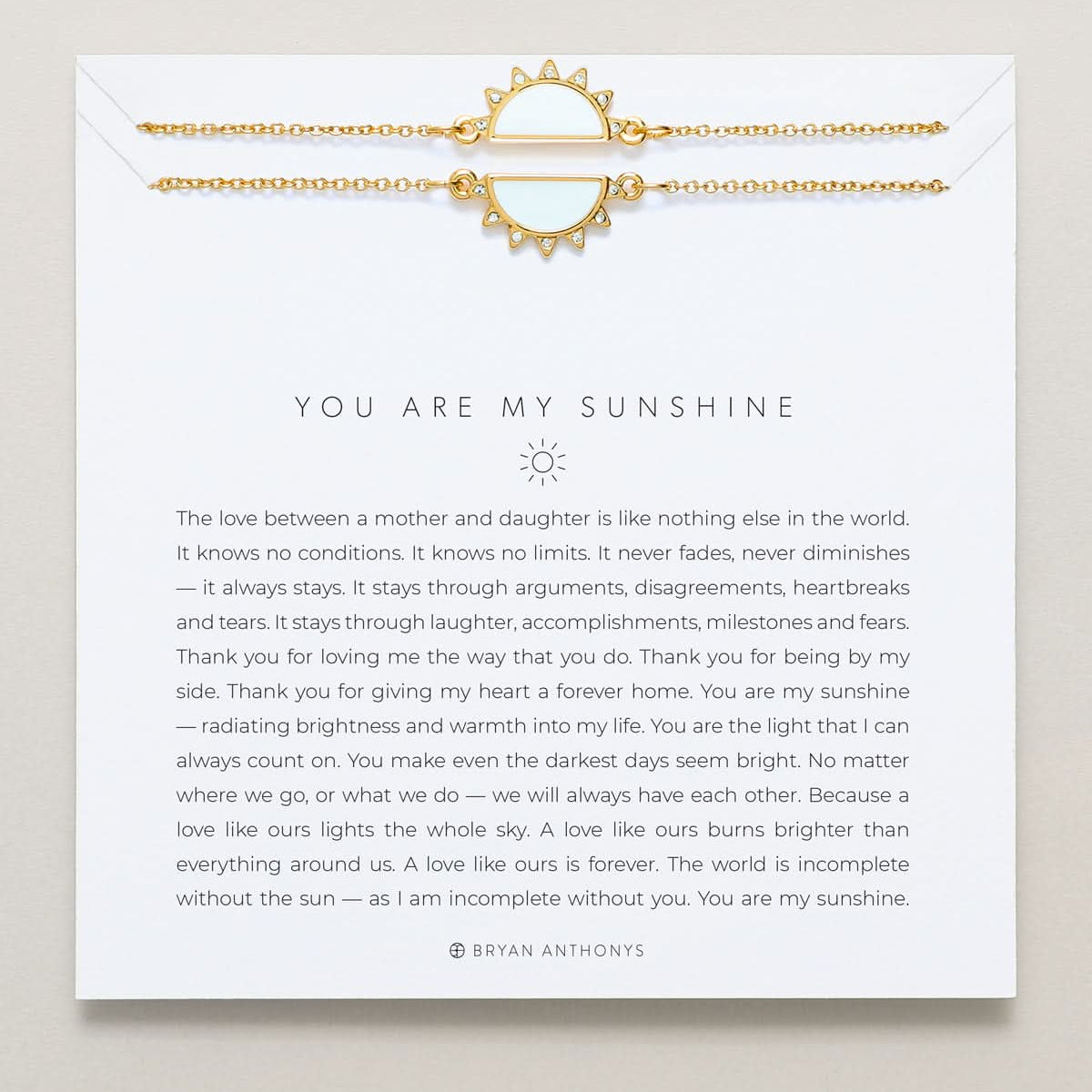 Bryan Anthonys You Are My Sunshine Mother Daughter Gold Bracelet Set On Card