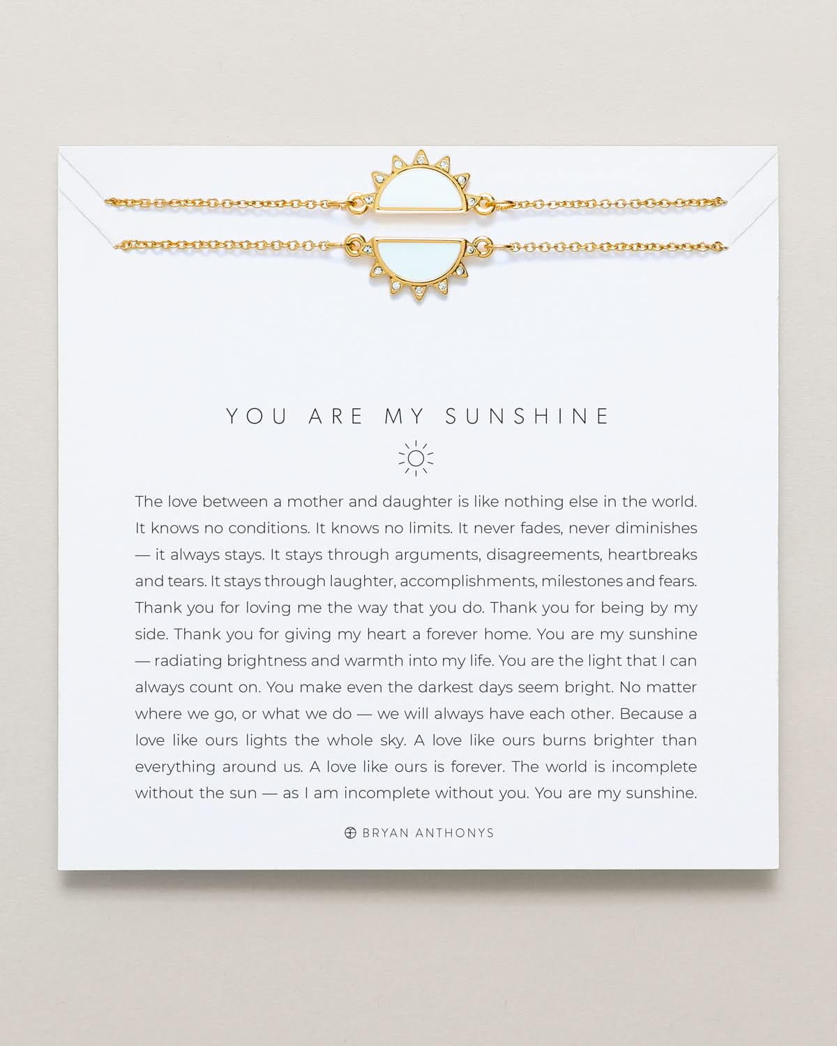 Bryan Anthonys You Are My Sunshine Mother Daughter Gold Bracelet Set On Card