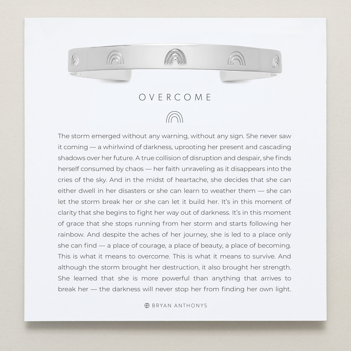 Bryan Anthonys Overcome Silver Engraved Cuff On Card