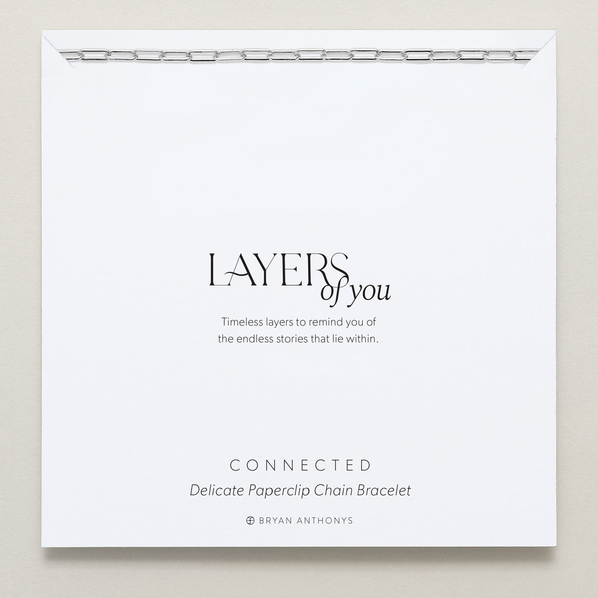Bryan Anthonys Layers of You Connected Gold Delicate Silver Paperclip Chain Bracelet On Card