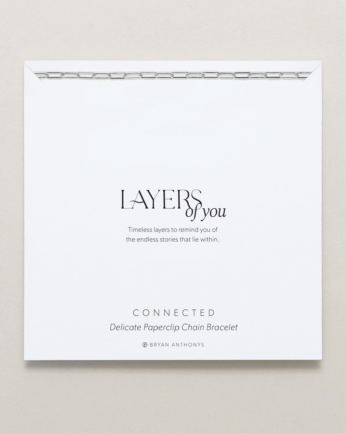 Bryan Anthonys Layers of You Connected Gold Delicate Silver Paperclip Chain Bracelet On Card