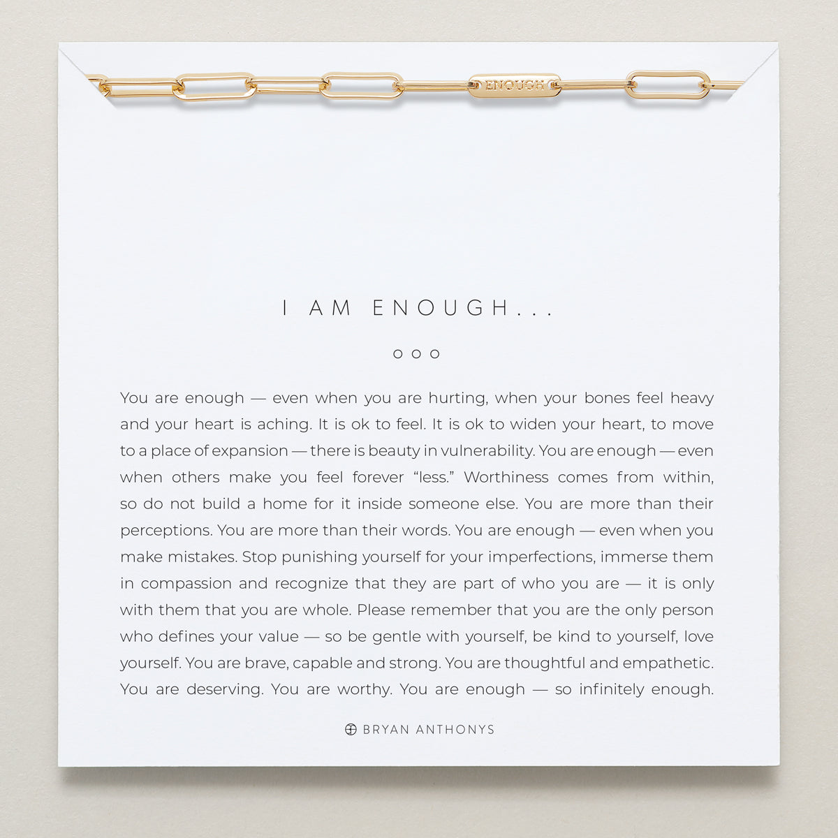 Bryan Anthonys I Am Enough Gold Paperclip Chain Bracelet On Card