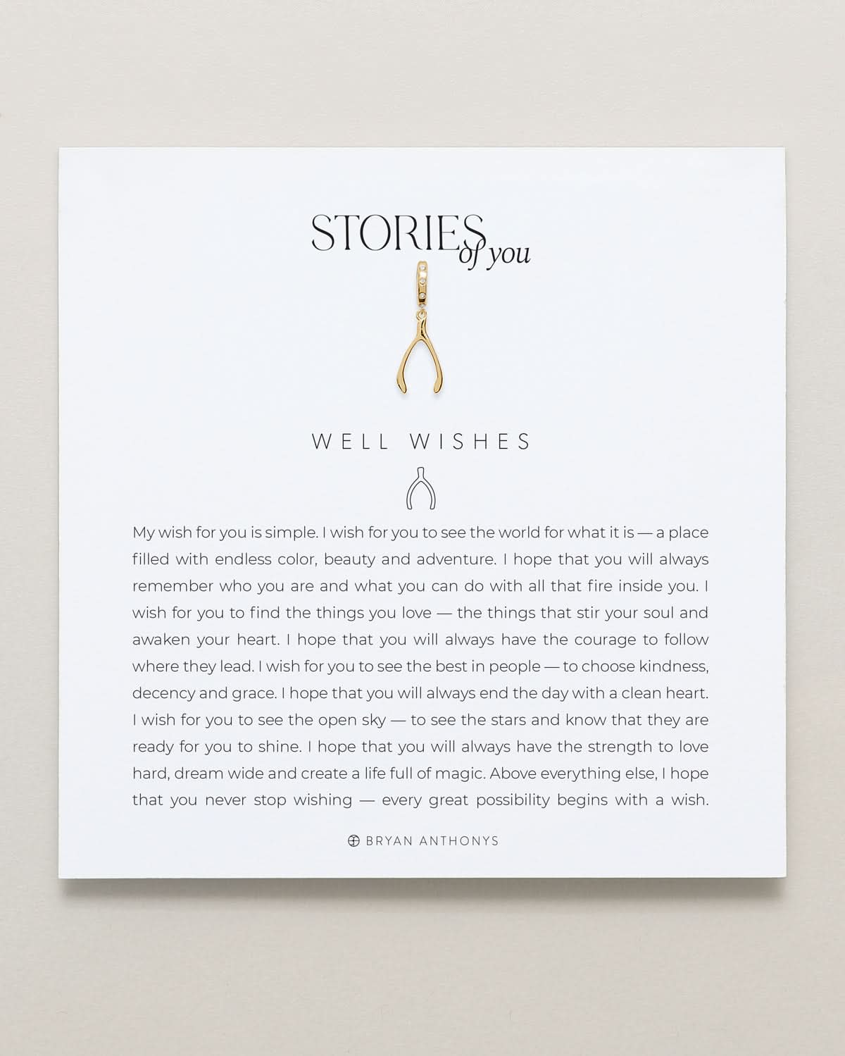 Bryan Anthonys Stories of You Gold Well Wishes Charm On Card