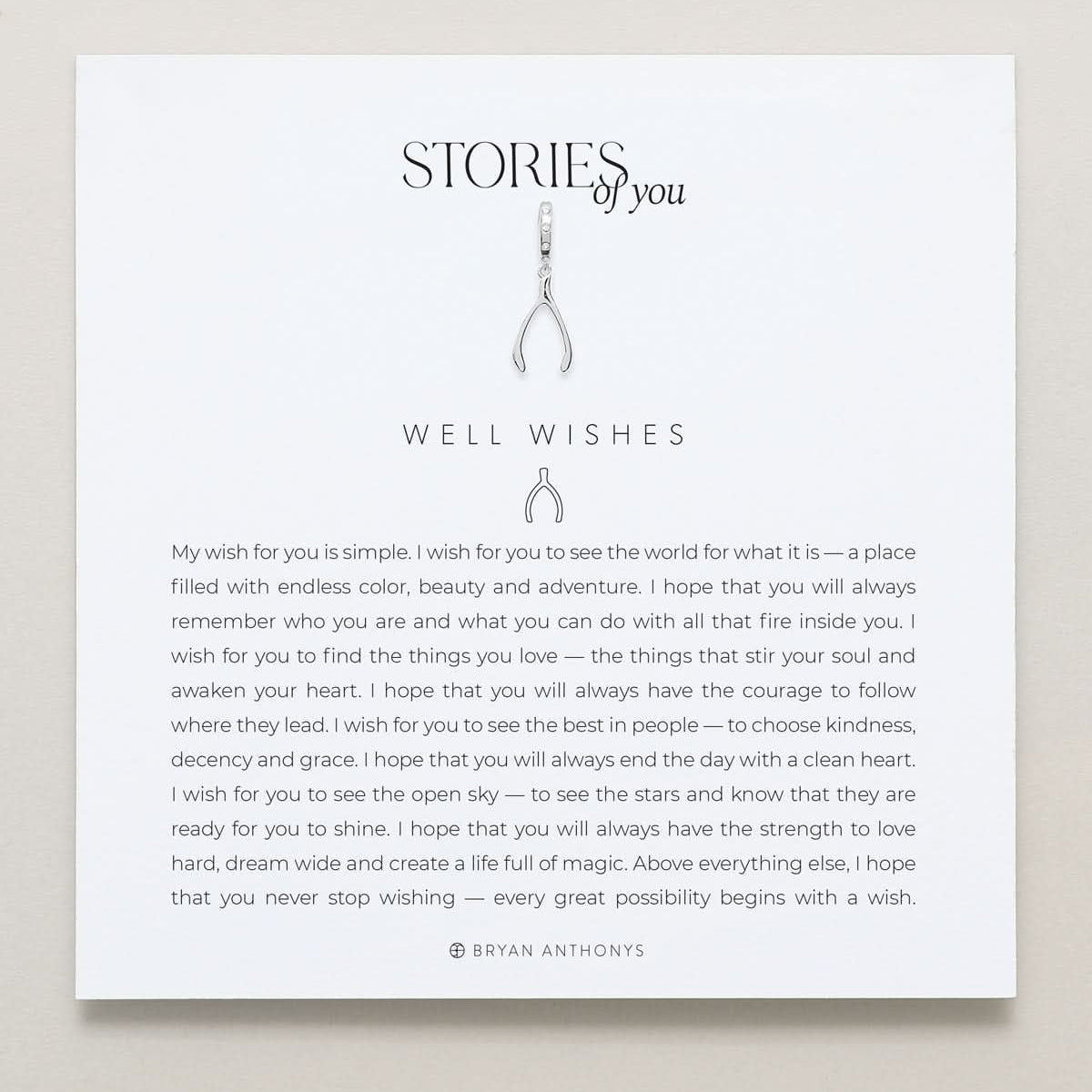 Bryan Anthonys Stories of You Silver Well Wishes Charm On Card