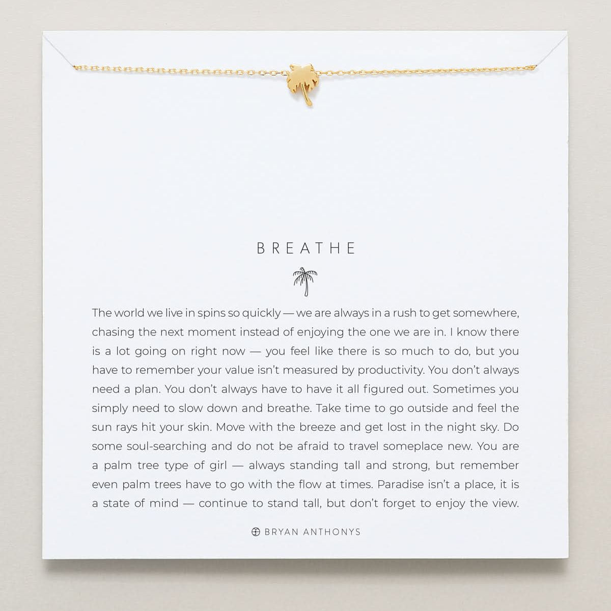Bryan Anthonys Breathe Gold Necklace On Card