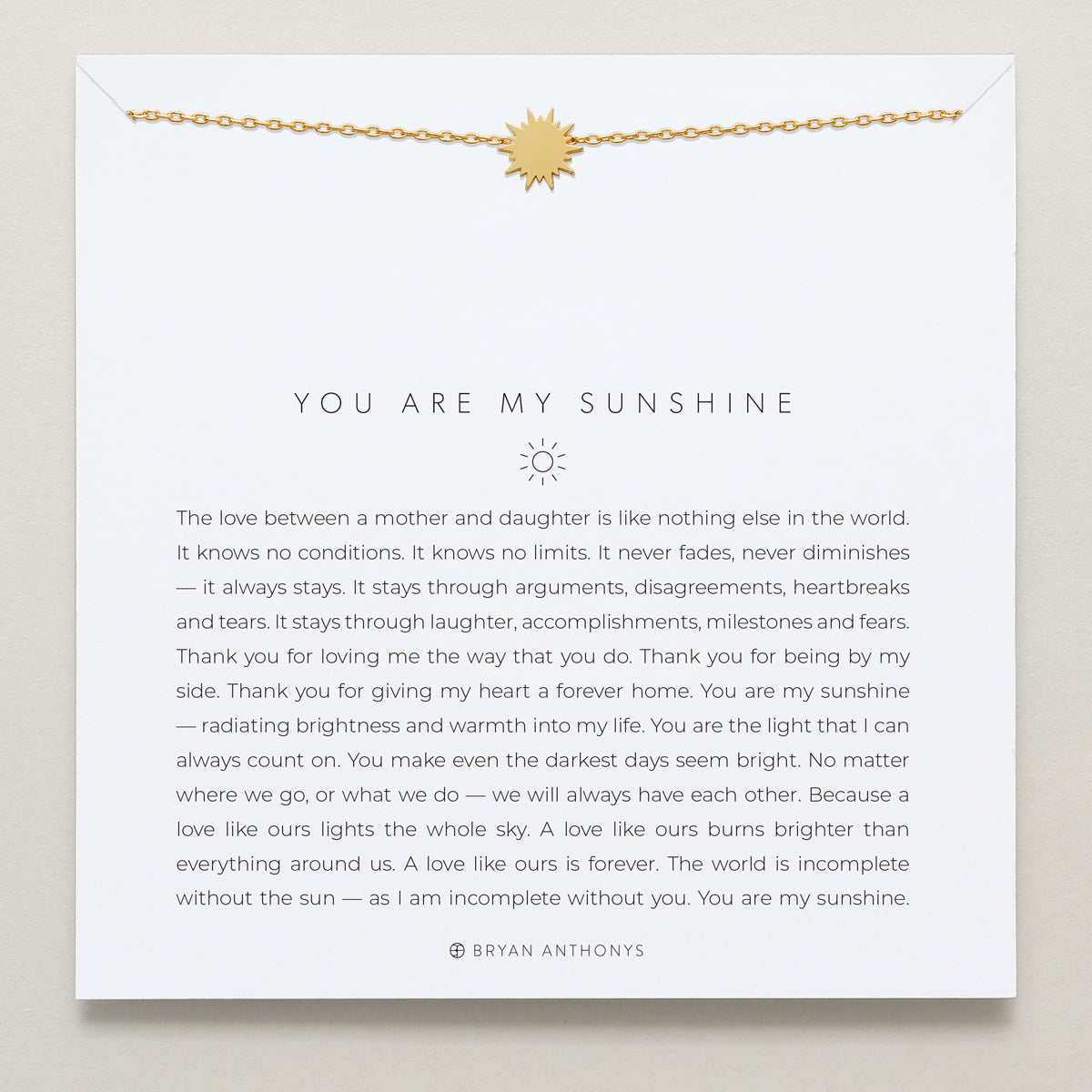 Bryan Anthonys You Are My Sunshine Gold Necklace On Card