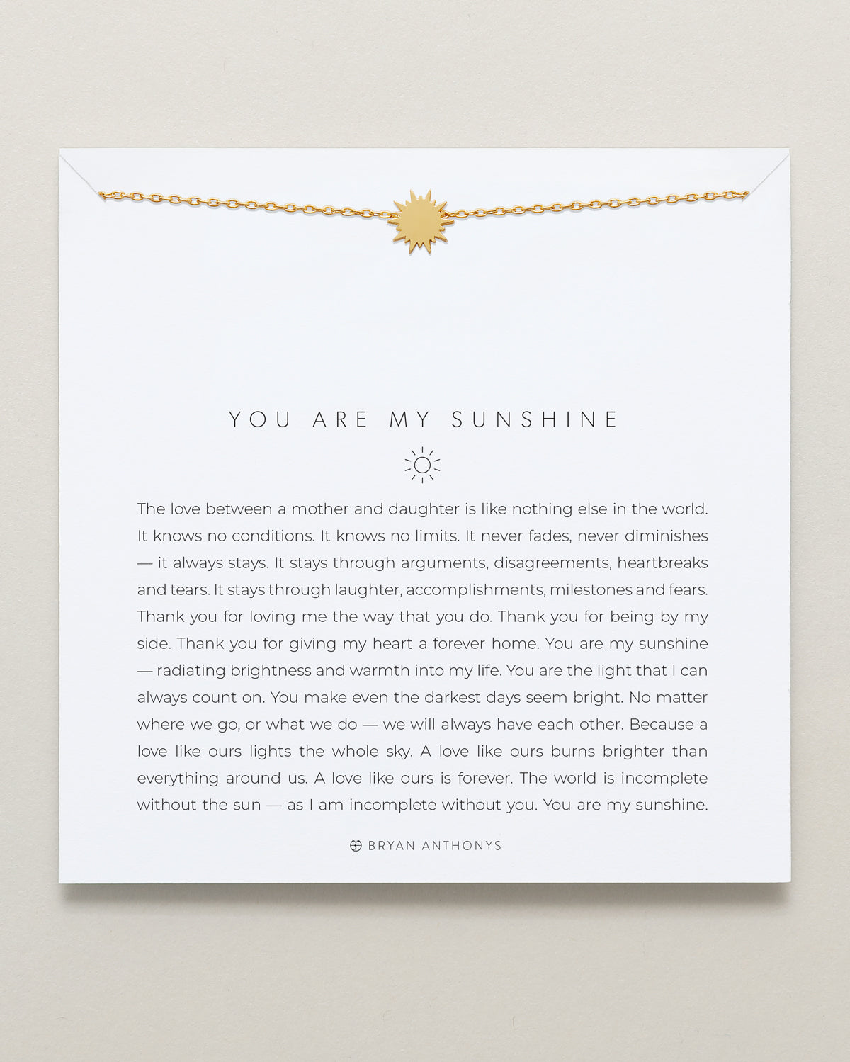 Bryan Anthonys You Are My Sunshine Gold Necklace On Card