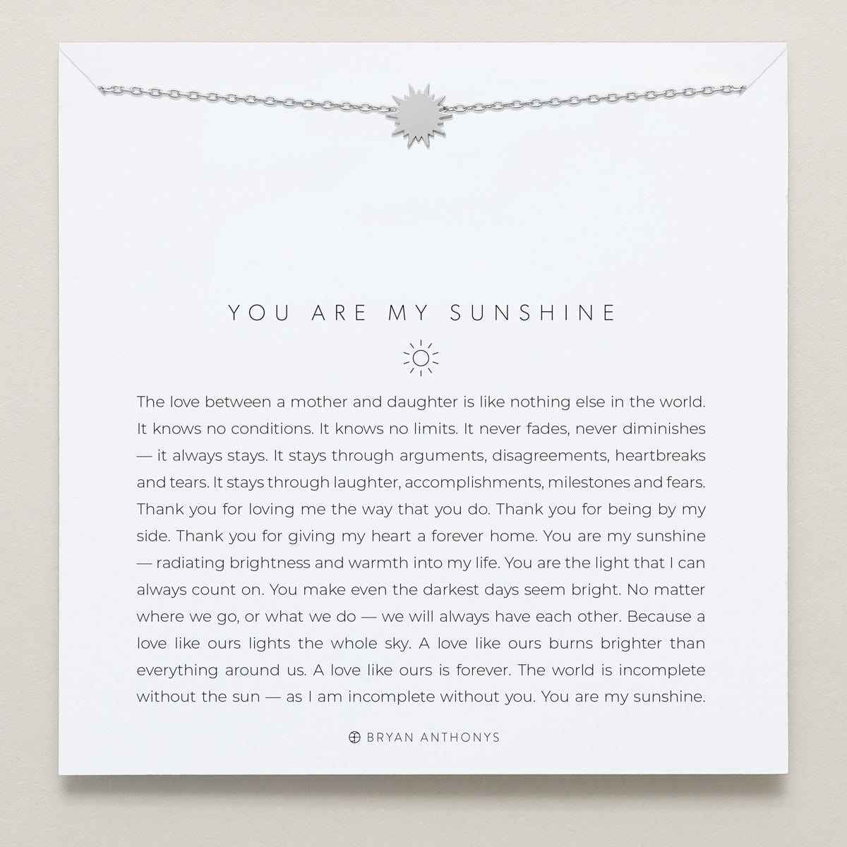 Bryan Anthonys You Are My Sunshine Silver Necklace On Card