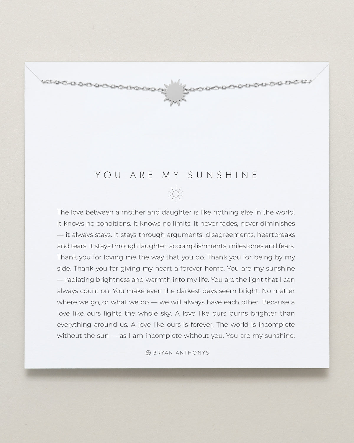 Bryan Anthonys You Are My Sunshine Silver Necklace On Card