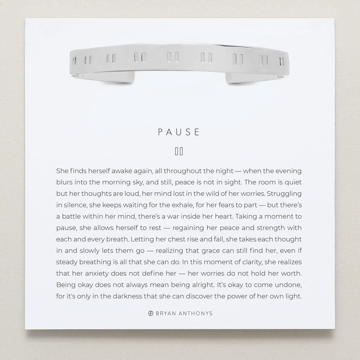 Bryan Anthonys Pause Silver Engraved Cuff On Card