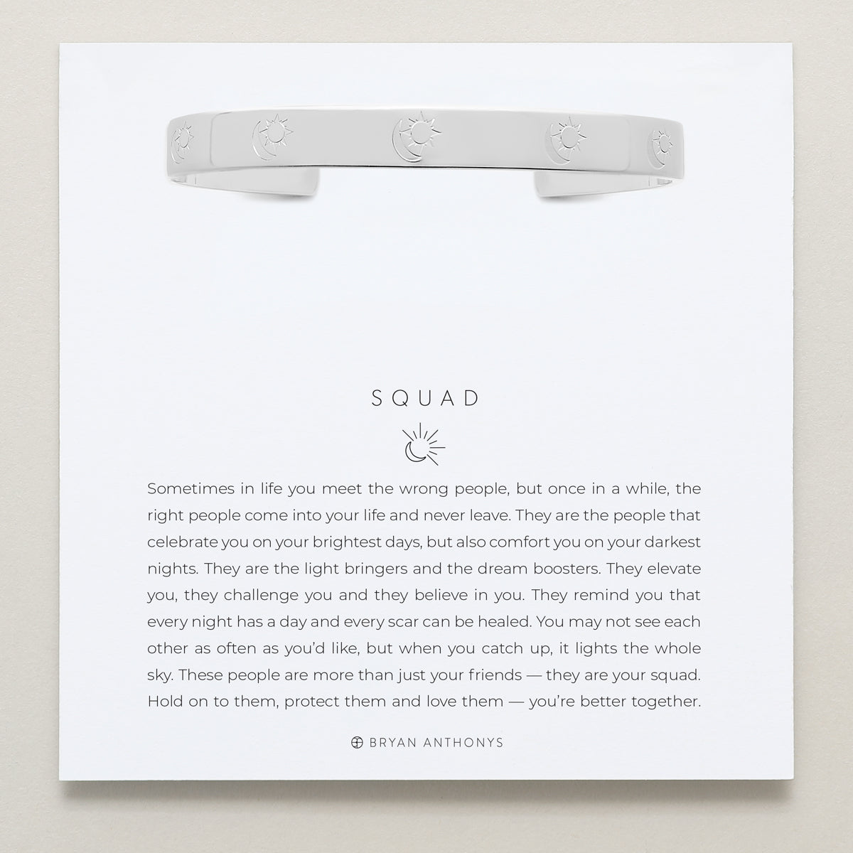 Bryan Anthonys Squad Silver Engraved Cuff On Card