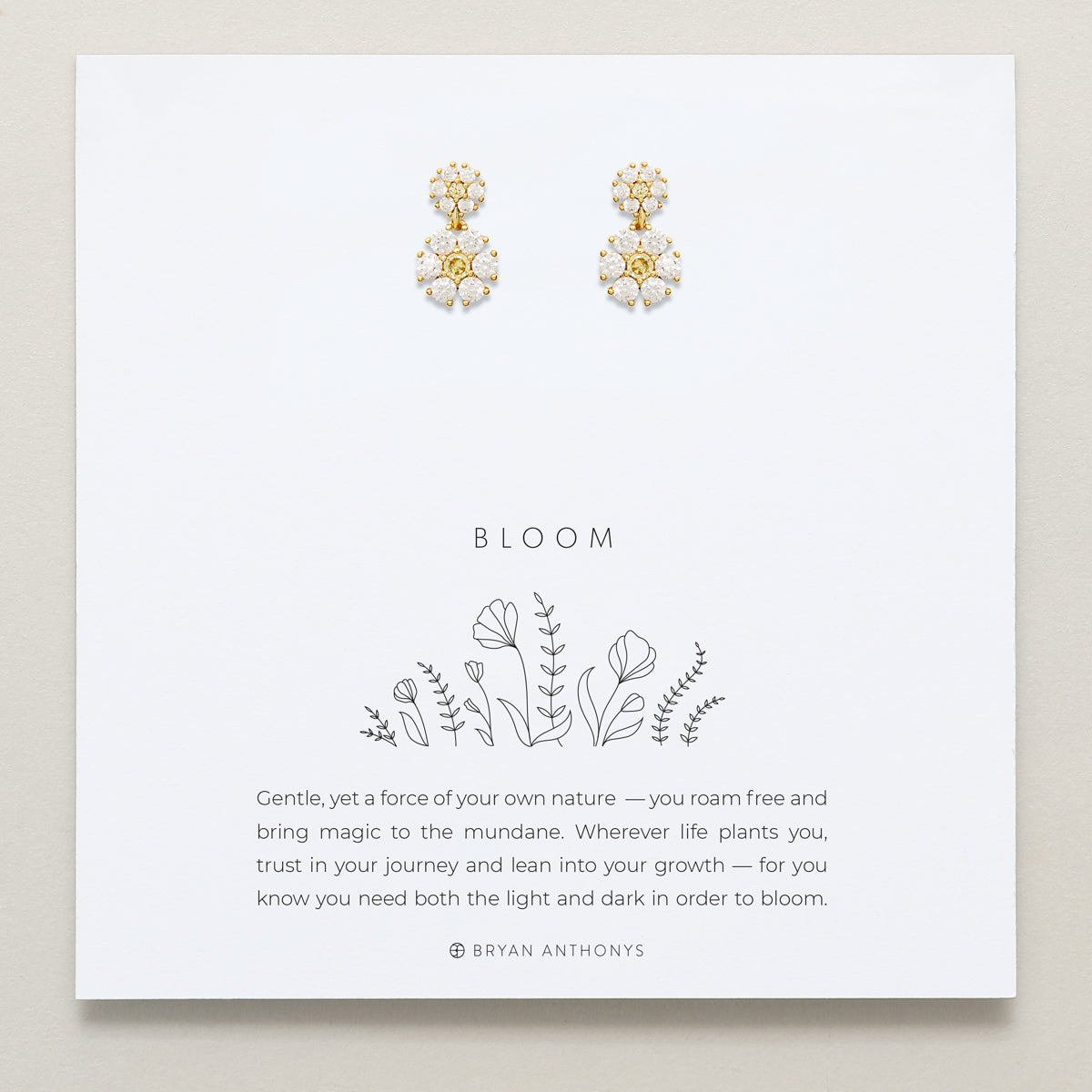 Bryan Anthonys Bloom Gold Drop Earrings On Card