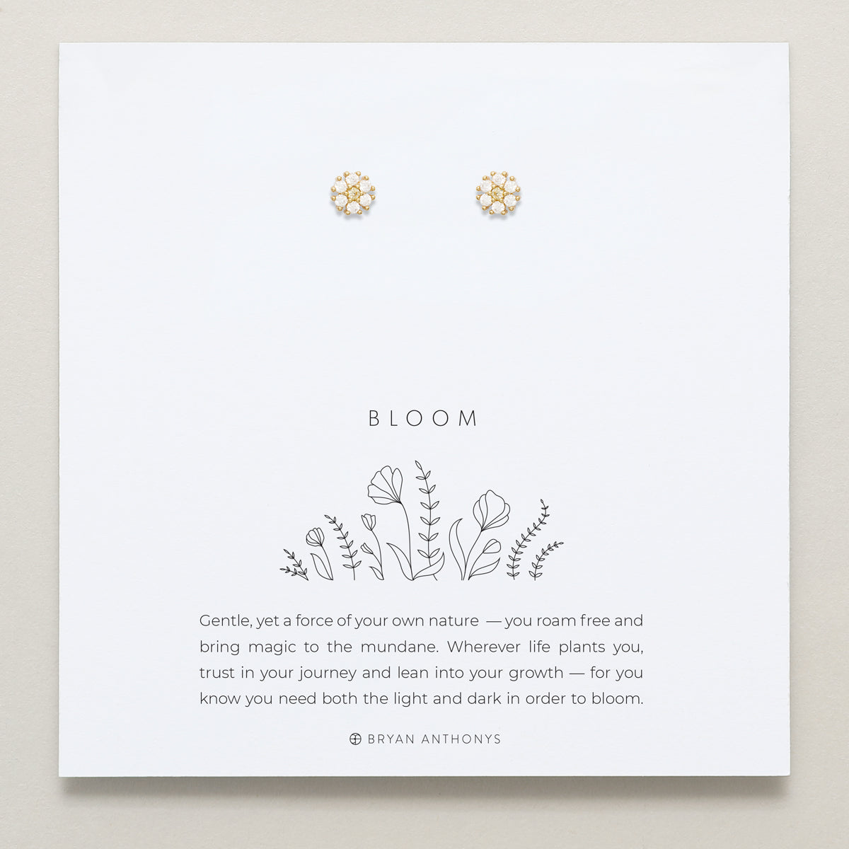 Bryan Anthonys Bloom Clear Gold Stud Earrings On Card