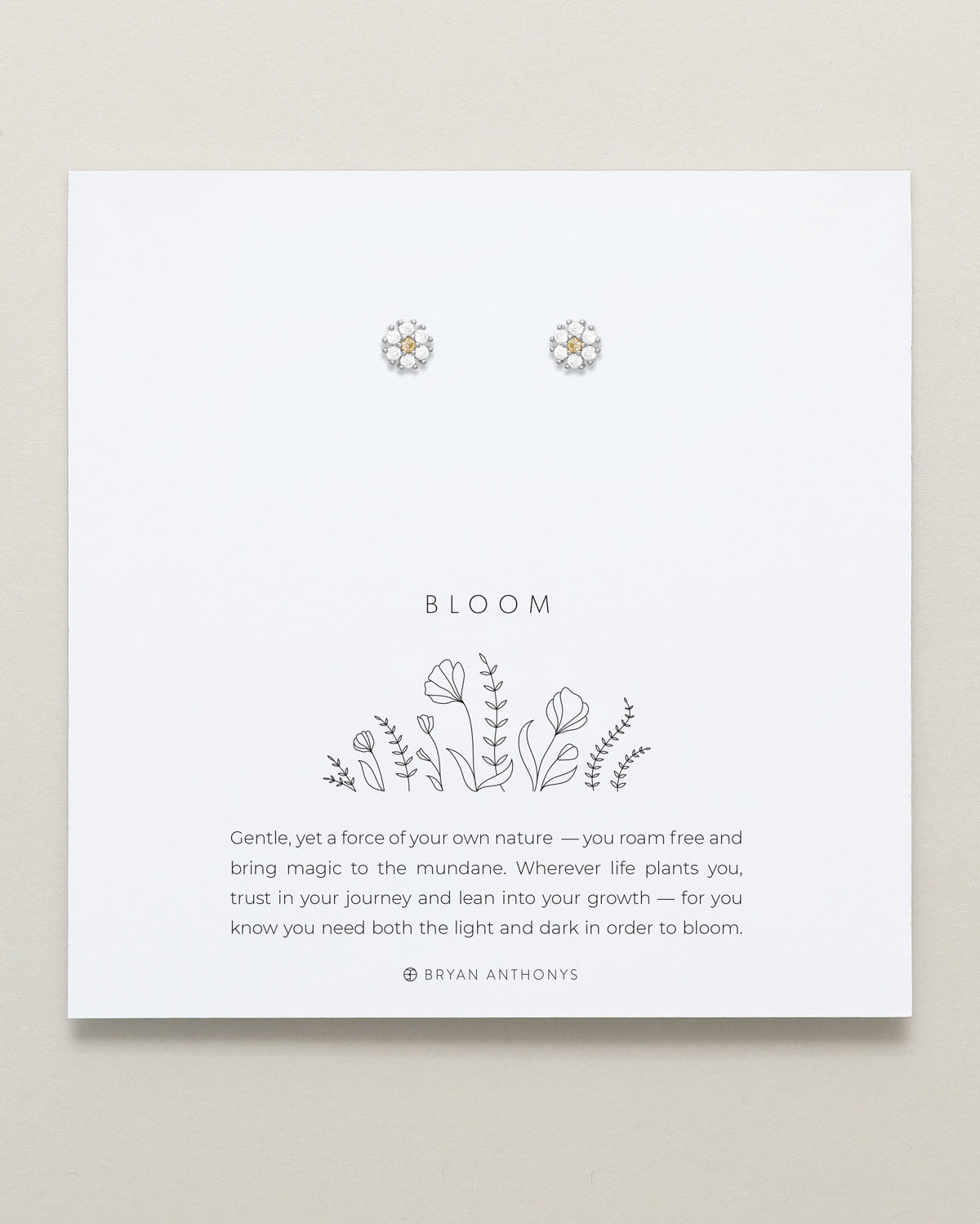 Bryan Anthonys Bloom Clear Silver Stud Earrings On Card