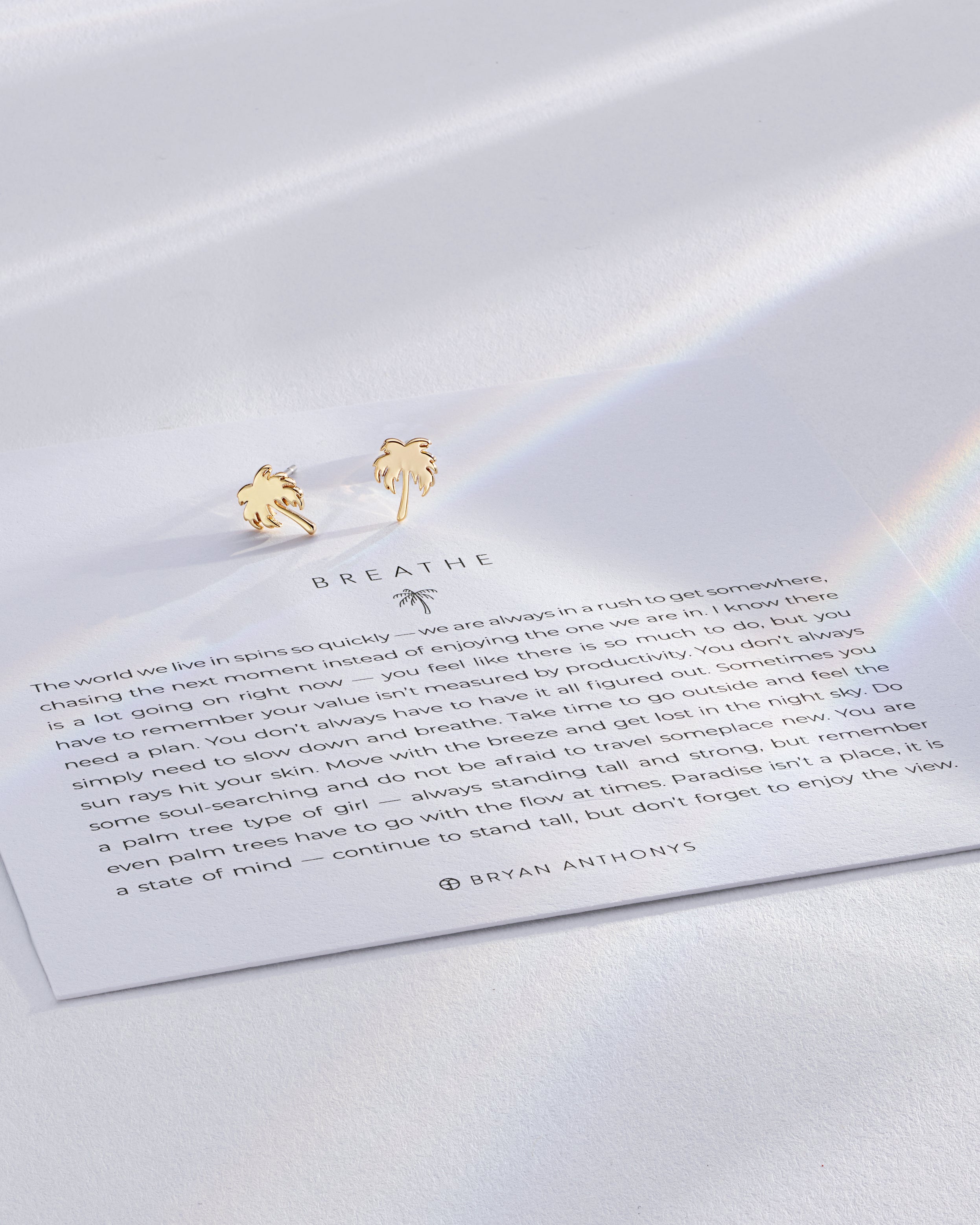 Breathe Earrings on card in 14k gold finish