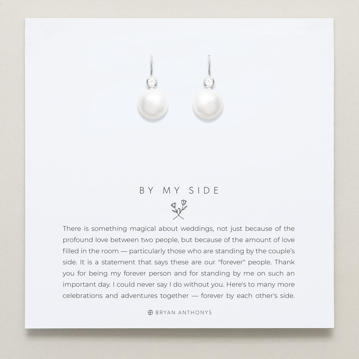 Bryan Anthonys By My Side Pearl Silver Drop Earrings On Card