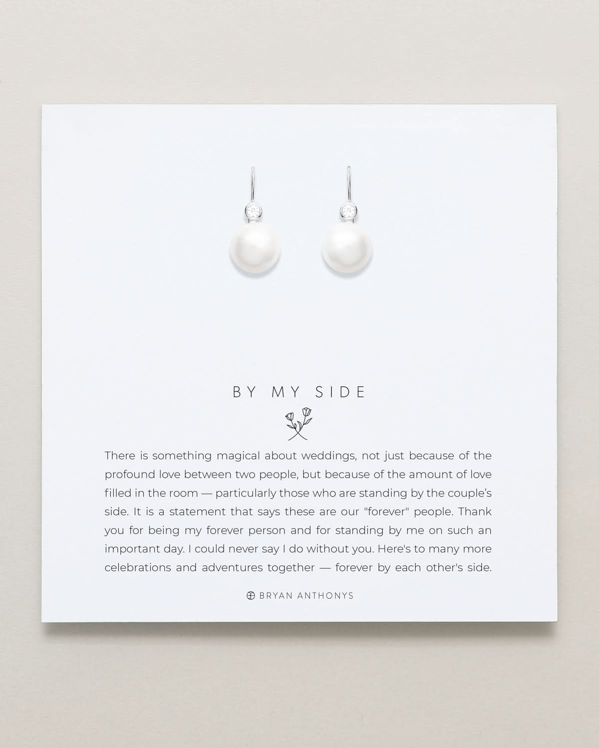Bryan Anthonys By My Side Pearl Silver Drop Earrings On Card