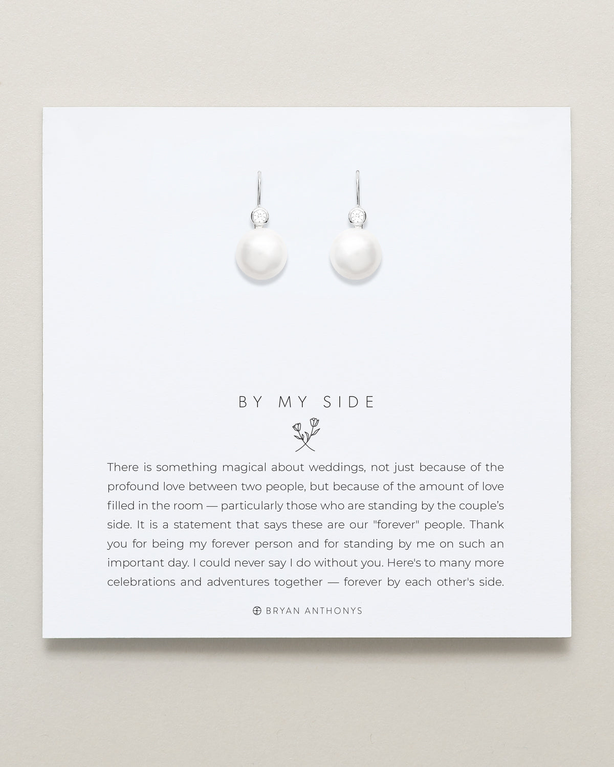 Bryan Anthonys By My Side Pearl Silver Drop Earrings On Card