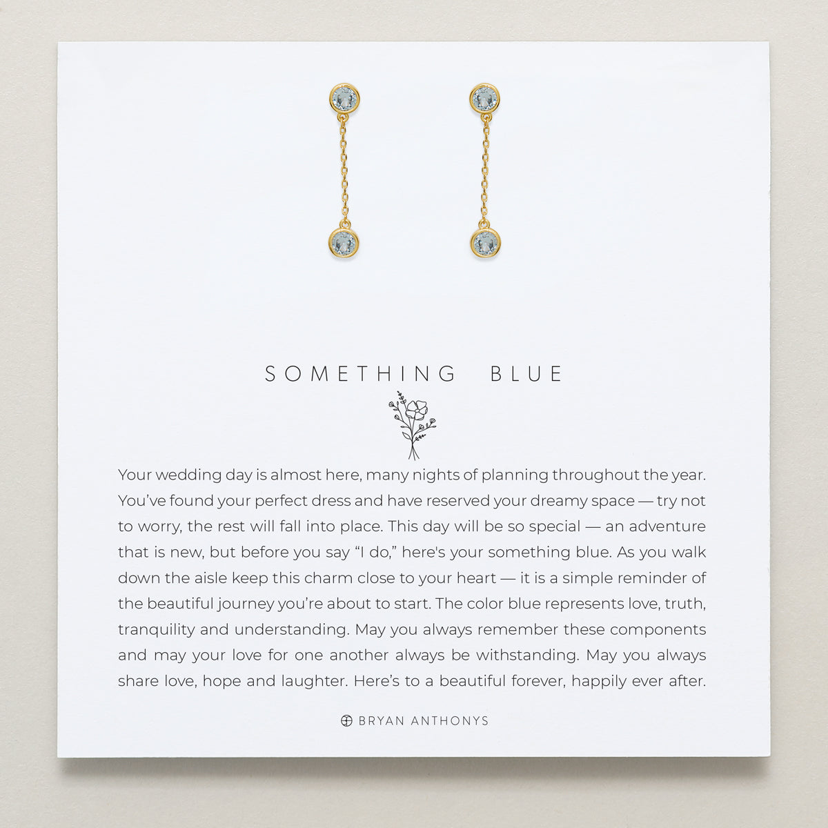 Bryan Anthonys Something Blue Drop Gold Earrings On Card